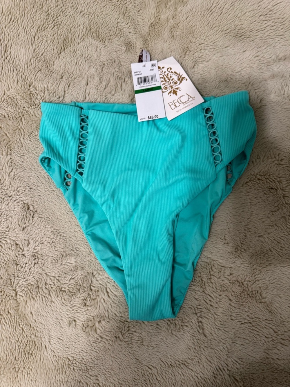 BECCA Ribbed High-Waist Bikini Bottoms in Turquoise